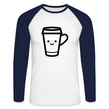 Kaffeebecher - Unisex Baseballshirt langarm - Weiß/Navy - Vorne - Nik (191cm)