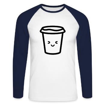 Kaffeebecher - Unisex Baseballshirt langarm - Weiß/Navy - Vorne - Nik (191cm)