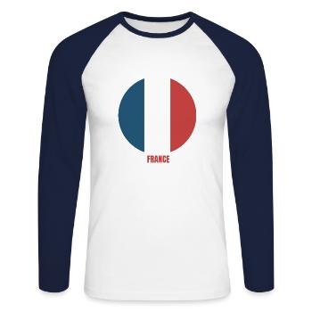 FRANCE drapeau et emblème de la France. Supporter - T-shirt baseball manches longues Homme - blanc/marine - Devant - Nik (191cm)