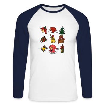 doux Noël avec l’Enfant Jésus, Père Noël, Sapin de Noël - T-shirt baseball manches longues Homme - blanc/marine - Devant - Nik (191cm)