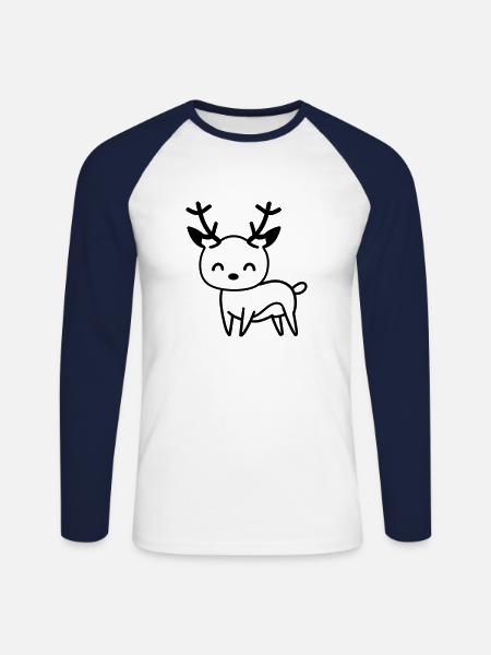Hirsch - Unisex Baseballshirt langarm - Weiß/Navy