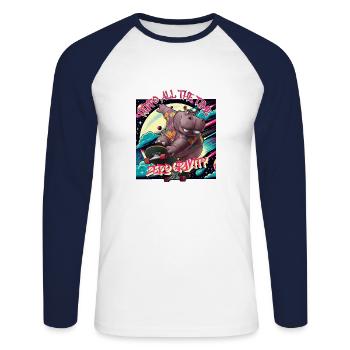 Hippo All the Time - Zero Gravity - Unisex Baseballshirt langarm - Weiß/Navy - Vorne - Nik (191cm)