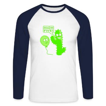 Cactus Balloon High Five Greeting Spikes Fun - Unisex Long Sleeve Baseball T-Shirt - white/navy - Front - Nik (191cm)