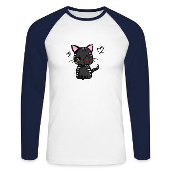 Chat kawaii avec une bouche qui s'embrasse (noir) | kawaii animaux - T-shirt baseball manches longues Homme - blanc/marine - Devant - Nik (191cm)