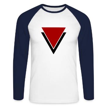 deux triangles motifs - T-shirt baseball manches longues Homme - blanc/marine - Devant - Nik (191cm)