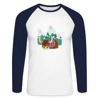 Yak tibétain endormi - T-shirt baseball manches longues Homme - blanc/marine - Devant - Nik (191cm)
