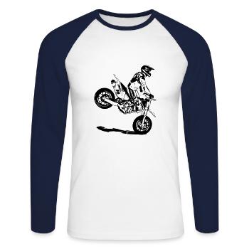 Supermoto - Unisex Baseballshirt langarm - Weiß/Navy - Vorne - Nik (191cm)