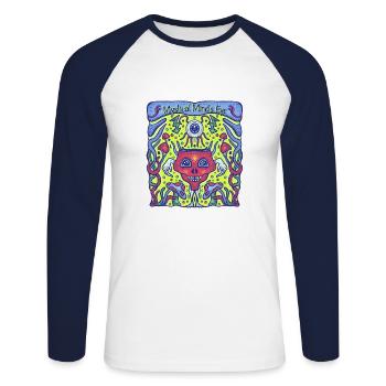 Groovy Psychedelic - Unisex Baseballshirt langarm - Weiß/Navy - Vorne - Nik (191cm)