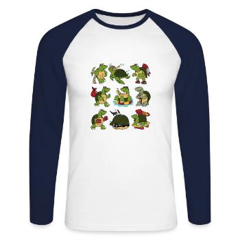 Funny Cool Turtles Water Turtle - Unisex Long Sleeve Baseball T-Shirt - white/navy - Front - Nik (191cm)