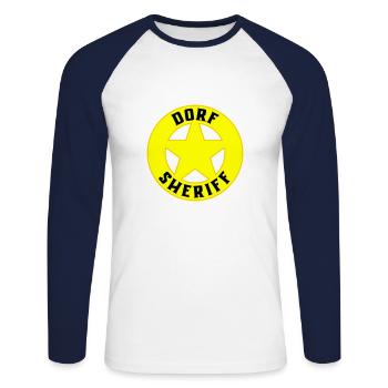 Farben änderbar | Dorf Sheriff - Unisex Baseballshirt langarm - Weiß/Navy - Vorne - Nik (191cm)