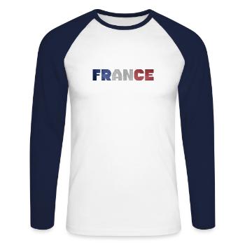 Modèle drapeau France France - T-shirt baseball manches longues Homme - blanc/marine - Devant - Nik (191cm)
