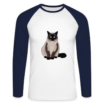 Thick Siamese cat for labeling is looking for can opener - Unisex Long Sleeve Baseball T-Shirt - white/navy - Front - Nik (191cm)