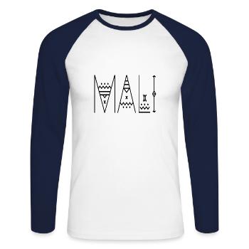 Mali lettering black - Unisex Long Sleeve Baseball T-Shirt - white/navy - Front - Nik (191cm)