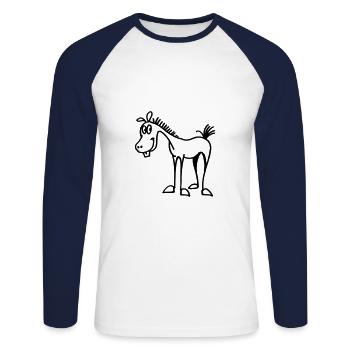 Cheval drôle - T-shirt baseball manches longues Homme - blanc/marine - Devant - Nik (191cm)