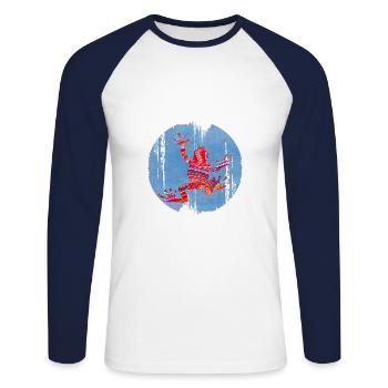 frosch 110 a - Unisex Baseballshirt langarm - Weiß/Navy - Vorne - Nik (191cm)