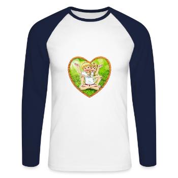 Frères et sœurs jumeaux pieds nus - T-shirt baseball manches longues Homme - blanc/marine - Devant - Nik (191cm)