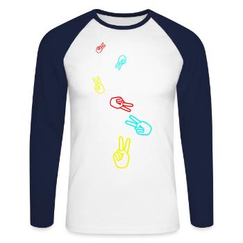 Hand Peace - Unisex Baseballshirt langarm - Weiß/Navy - Vorne - Nik (191cm)