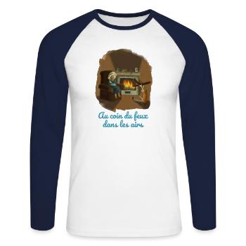 Au coin du feux - T-shirt baseball manches longues Homme - blanc/marine - Devant - Nik (191cm)
