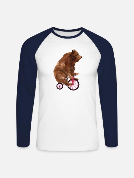 Circus brown bear on a small bike - Unisex Long Sleeve Baseball T-Shirt - white/navy