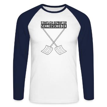Pelle à neige - testée approuvée par l'État - T-shirt baseball manches longues Homme - blanc/marine - Devant - Nik (191cm)