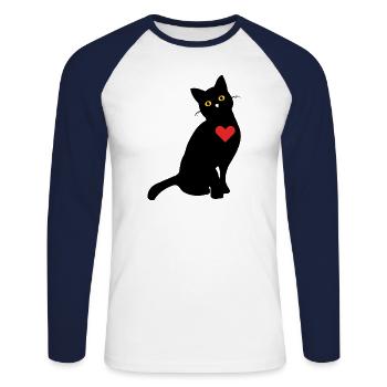 Katze mit Herz Schwarz Geschenk - Unisex Baseballshirt langarm - Weiß/Navy - Vorne - Nik (191cm)