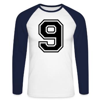 9 Numéro Neuf Chiffre Numéro Maillot Nombre Cadeau - T-shirt baseball manches longues Homme - blanc/marine - Devant - Nik (191cm)