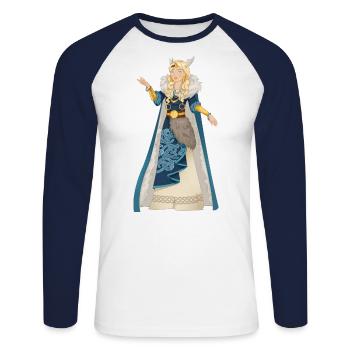Blonde Queen from North Viking Middle Ages - Unisex Long Sleeve Baseball T-Shirt - white/navy - Front - Nik (191cm)