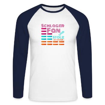Fan de Schlager et fier de l'être - T-shirt baseball manches longues Homme - blanc/marine - Devant - Nik (191cm)