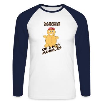 Mannele - T-shirt baseball manches longues Homme - blanc/marine - Devant - Nik (191cm)