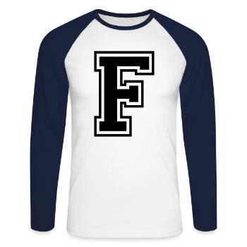 Lettre F Équipe Foot baseball basket université - T-shirt baseball manches longues Homme - blanc/marine - Devant - Nik (191cm)