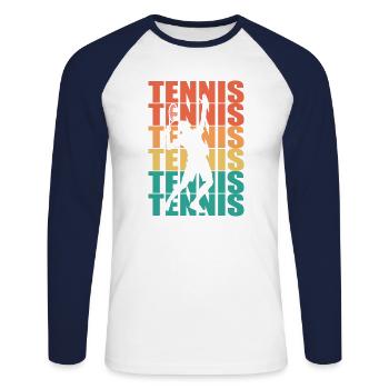 Tennis Sport Tennis Match Dicton - T-shirt baseball manches longues Homme - blanc/marine - Devant - Nik (191cm)