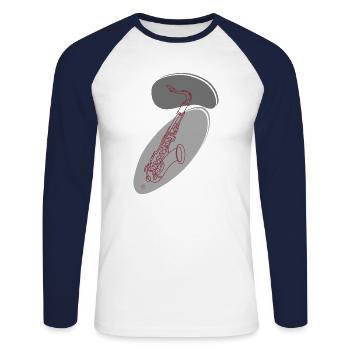 « Saxophone », Boho Line Art Design, série « Music » - T-shirt baseball manches longues Homme - blanc/marine - Devant - Nik (191cm)