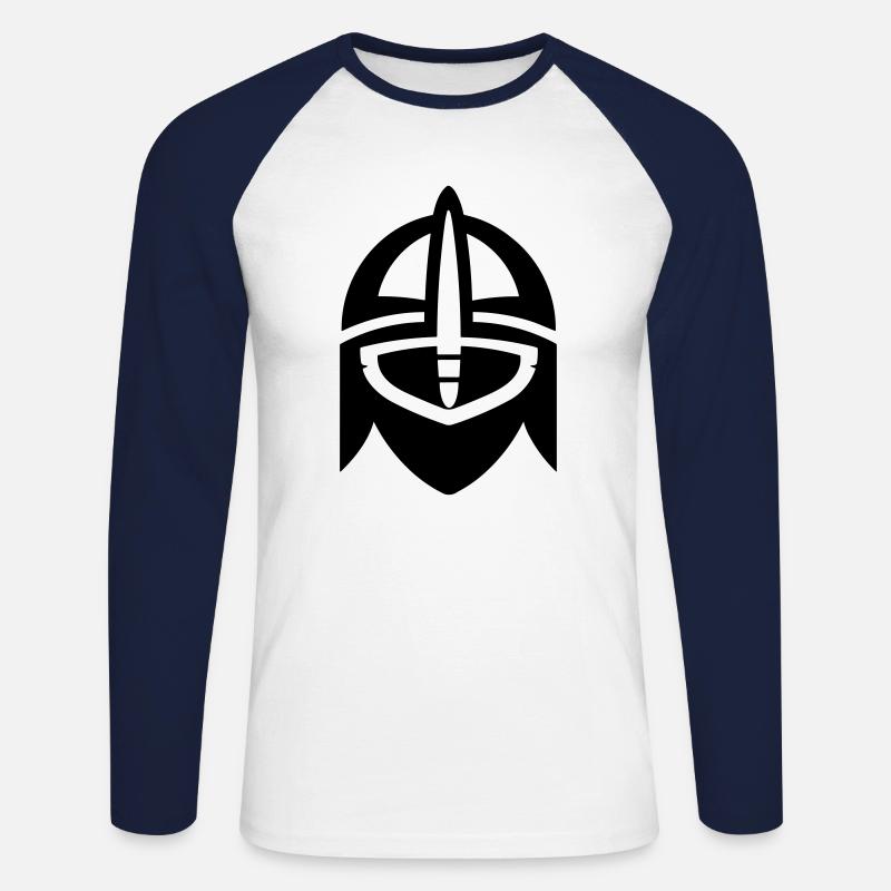 Wikingerhelm Krieger - Unisex Baseballshirt langarm - Weiß/Navy