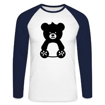 Teddybär - Unisex Baseballshirt langarm - Weiß/Navy - Vorne - Nik (191cm)