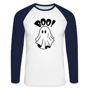 Adorable Ghost Halloween | BOO for Horror Night - Unisex Long Sleeve Baseball T-Shirt - white/navy - Front - Nik (191cm)
