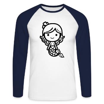 Meerjungfrau - Unisex Baseballshirt langarm - Weiß/Navy - Vorne - Nik (191cm)