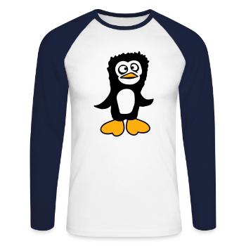 Le pingouin a l’air confus, stupide, drôle, grimace - T-shirt baseball manches longues Homme - blanc/marine - Devant - Nik (191cm)