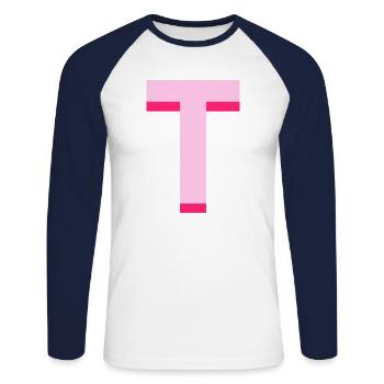 Pop und moderner rosa Buchstabe t - Unisex Baseballshirt langarm - Weiß/Navy - Vorne - Nik (191cm)