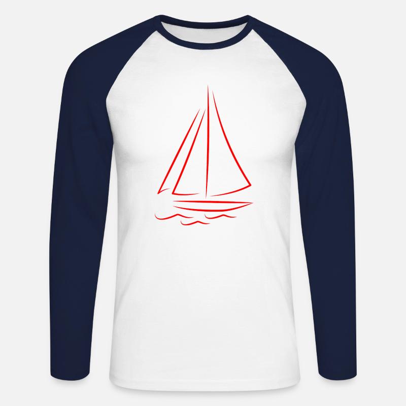 Segelboot Boot Illustration - Unisex Baseballshirt langarm - Weiß/Navy