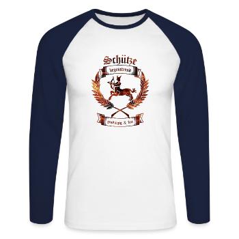 Schütze - Unisex Baseballshirt langarm - Weiß/Navy - Vorne - Nik (191cm)