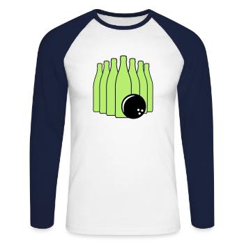 Bière bowling avec boule de bowling. Deux couleurs. - T-shirt baseball manches longues Homme - blanc/marine - Devant - Nik (191cm)