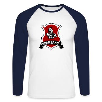 Spartaner - Unisex Baseballshirt langarm - Weiß/Navy - Vorne - Nik (191cm)