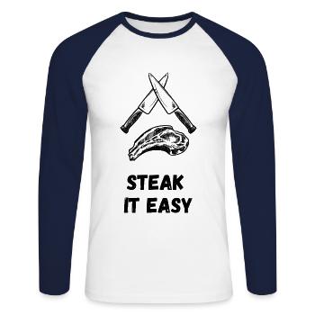Steak for real grillers - Unisex Long Sleeve Baseball T-Shirt - white/navy - Front - Nik (191cm)