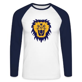 lion head animal drawing 1 2 - Unisex Long Sleeve Baseball T-Shirt - white/navy - Front - Nik (191cm)