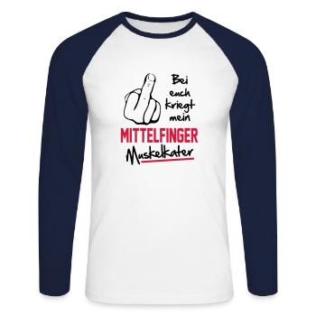 Mittelfinger Muskelkater - Unisex Baseballshirt langarm - Weiß/Navy - Vorne - Nik (191cm)