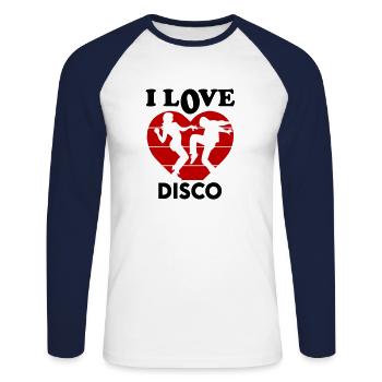 I Love Disco Ich liebe Disco Dancing Music Musik - Unisex Baseballshirt langarm - Weiß/Navy - Vorne - Nik (191cm)