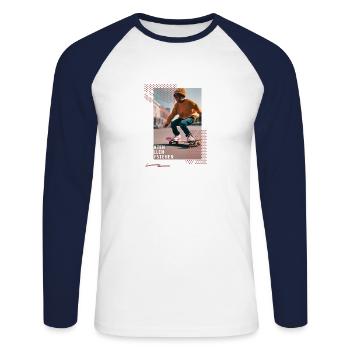 Skateboard Cool Design Skater Geschenkidee für - Unisex Baseballshirt langarm - Weiß/Navy - Vorne - Nik (191cm)