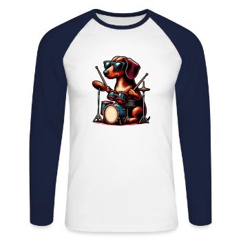 Dachshund Drummer Viennese Dog Owner - Unisex Long Sleeve Baseball T-Shirt - white/navy - Front - Nik (191cm)