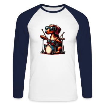 Dackel Schlagzeuger Wiener Hund Besitzer - Unisex Baseballshirt langarm - Weiß/Navy - Vorne - Nik (191cm)