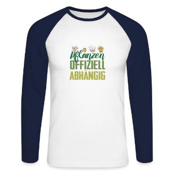 Plantes officiellement dépendantes des dictons de jardinier - T-shirt baseball manches longues Homme - blanc/marine - Devant - Nik (191cm)